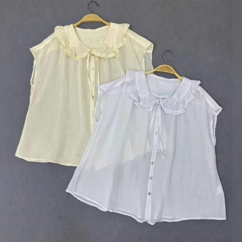 Johnature Summer Lace-up Ruffle Loose Ramie Short Sleeve Shirt 2025 New Casual Thin Lace Sleeveless Loose Women Shirts
Johnature Summer Lace-up Ruffle Loose Ramie Short Sleeve Shirt 2025 New Casual Thin Lace Sleeveless Loose Women Shirts
