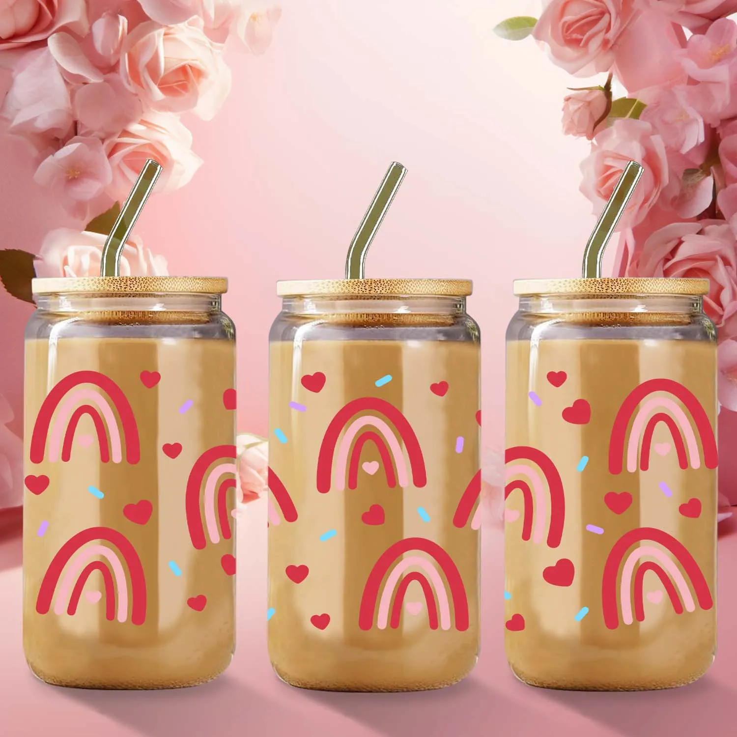 1pc Rainbow Pattern 3d Print 16oz Glass Tumbler With Lid&Straw Coffee Glass Mug Juice Coffee Mug Valentine's Day Gift
1pc Rainbow Pattern 3d Print 16oz Glass Tumbler With Lid&Straw Coffee Glass Mug Juice Coffee Mug Valentine's Day Gift