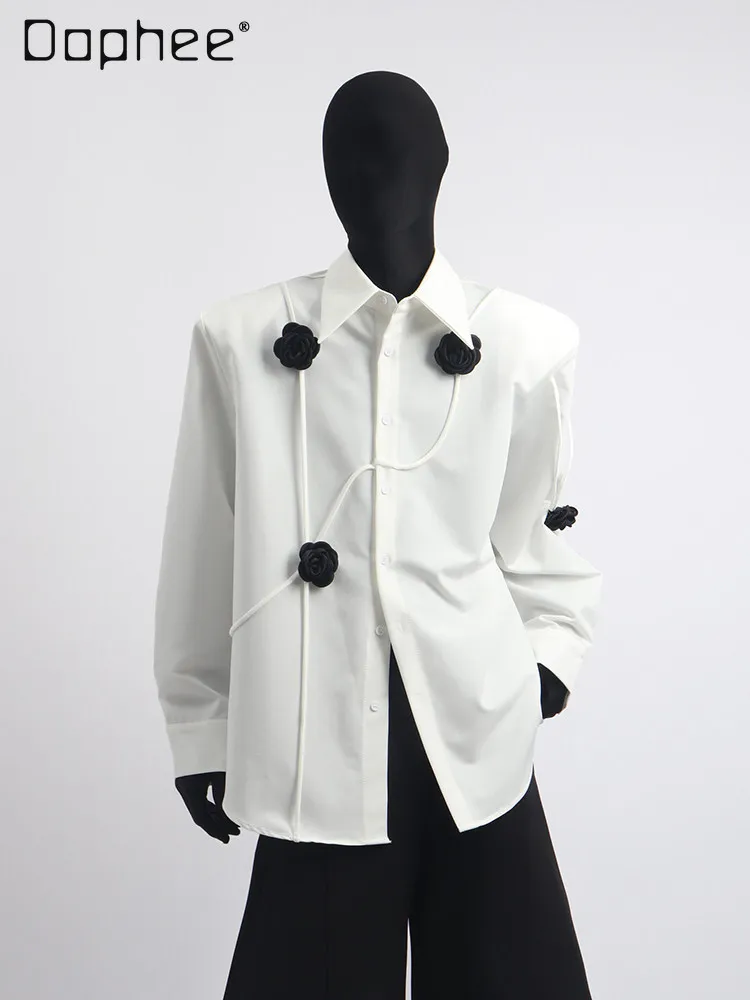 Men's Elegant White Long Sleeve Shirt with 3D Black Rose Chain Decoration Unique Design for Spring and Autumn Streetwear
Men's Elegant White Long Sleeve Shirt with 3D Black Rose Chain Decoration Unique Design for Spring and Autumn Streetwear