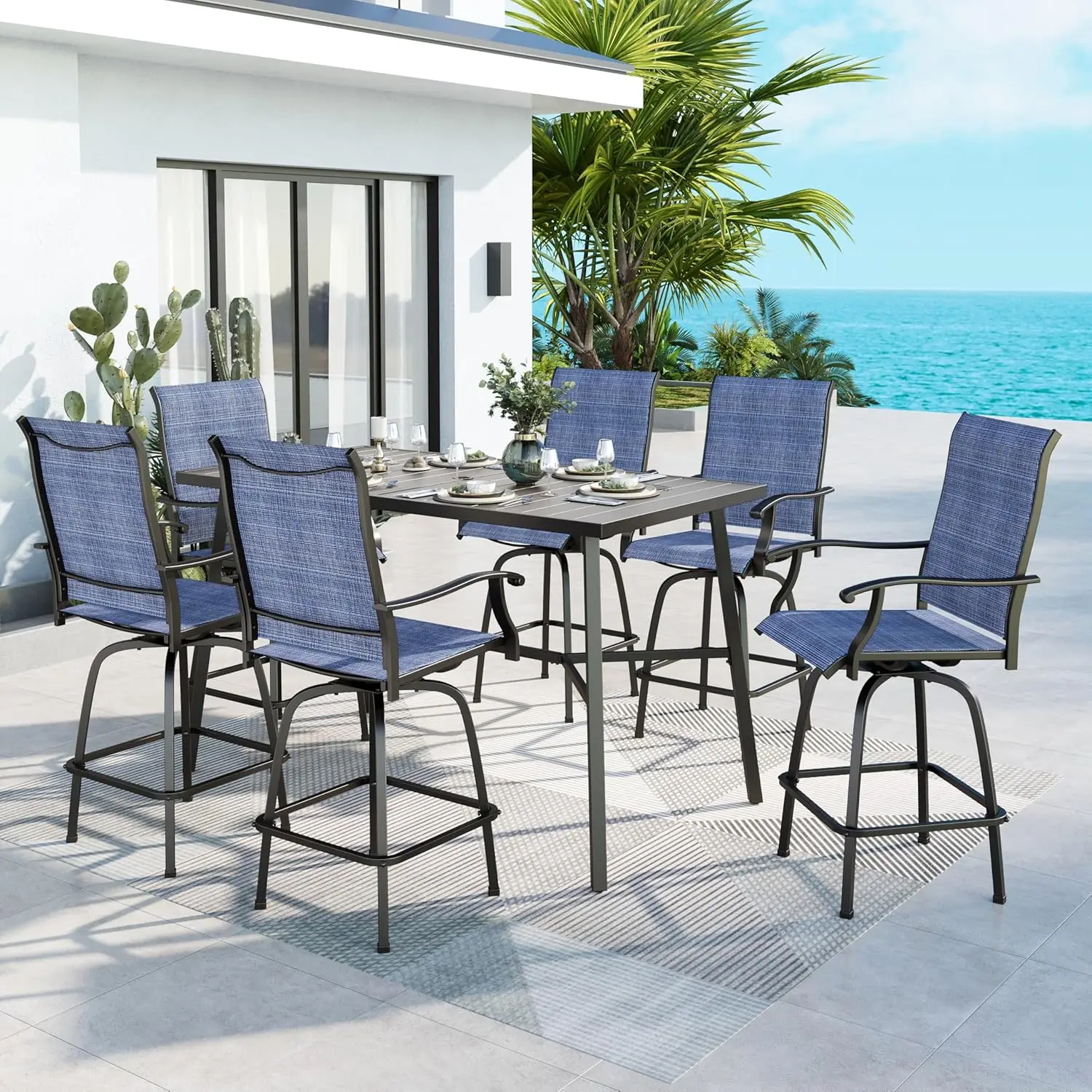 7pc Patio Bar Set,Metal Slat High Table & Swivel Stools,Heavy Duty for Garden Party,Navy,Customized
7pc Patio Bar Set,Metal Slat High Table & Swivel Stools,Heavy Duty for Garden Party,Navy,Customized