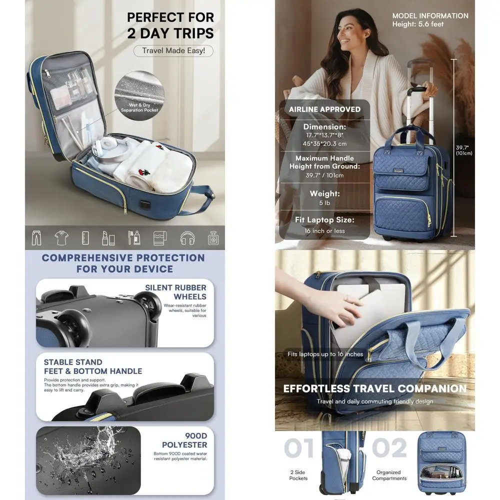 Сумка для личных предметов на колесиках, одобренная авиакомпанией, легкий ночной чемодан, многофункциональная дорожная сумка для женщин и бизнеса
Сумка для личных предметов на колесиках, одобренная авиакомпанией, легкий ночной чемодан, многофункциональная дорожная сумка для женщин и бизнеса