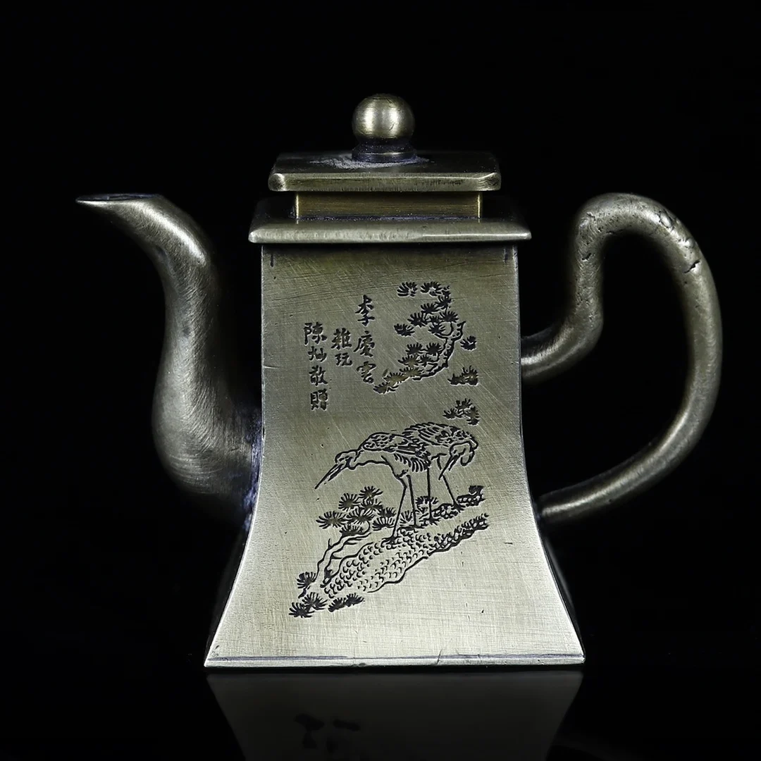 White Copper Engraved With Landscape, Figures, Pine And Crane Motifs, A Small Water Drop Ornament For The Study
White Copper Engraved With Landscape, Figures, Pine And Crane Motifs, A Small Water Drop Ornament For The Study