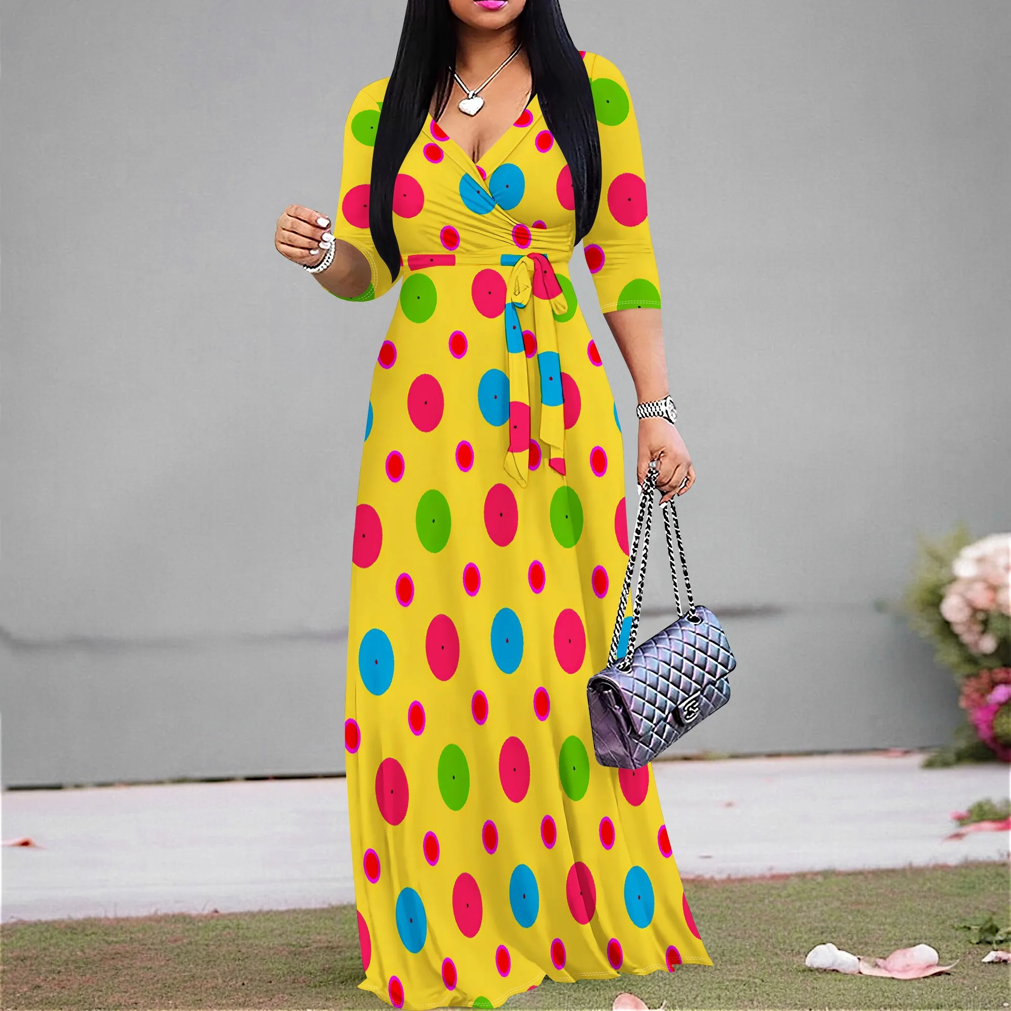 Women's 3/4 Sleeve V Neck Women With Pocket and Bel Long Dress Fashion Printed Split Hem Club Party Casual Vacation Maxi Dress
Women's 3/4 Sleeve V Neck Women With Pocket and Bel Long Dress Fashion Printed Split Hem Club Party Casual Vacation Maxi Dress