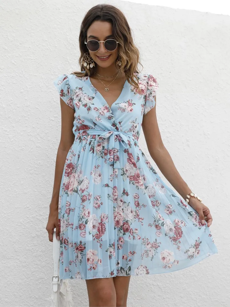 Women Elegant Summer Sexy Deep V Printed Dress Fashion Casual Ruffles Short Sleeves Tie Lace-up Office Commuter Style Mini Dress
Women Elegant Summer Sexy Deep V Printed Dress Fashion Casual Ruffles Short Sleeves Tie Lace-up Office Commuter Style Mini Dress