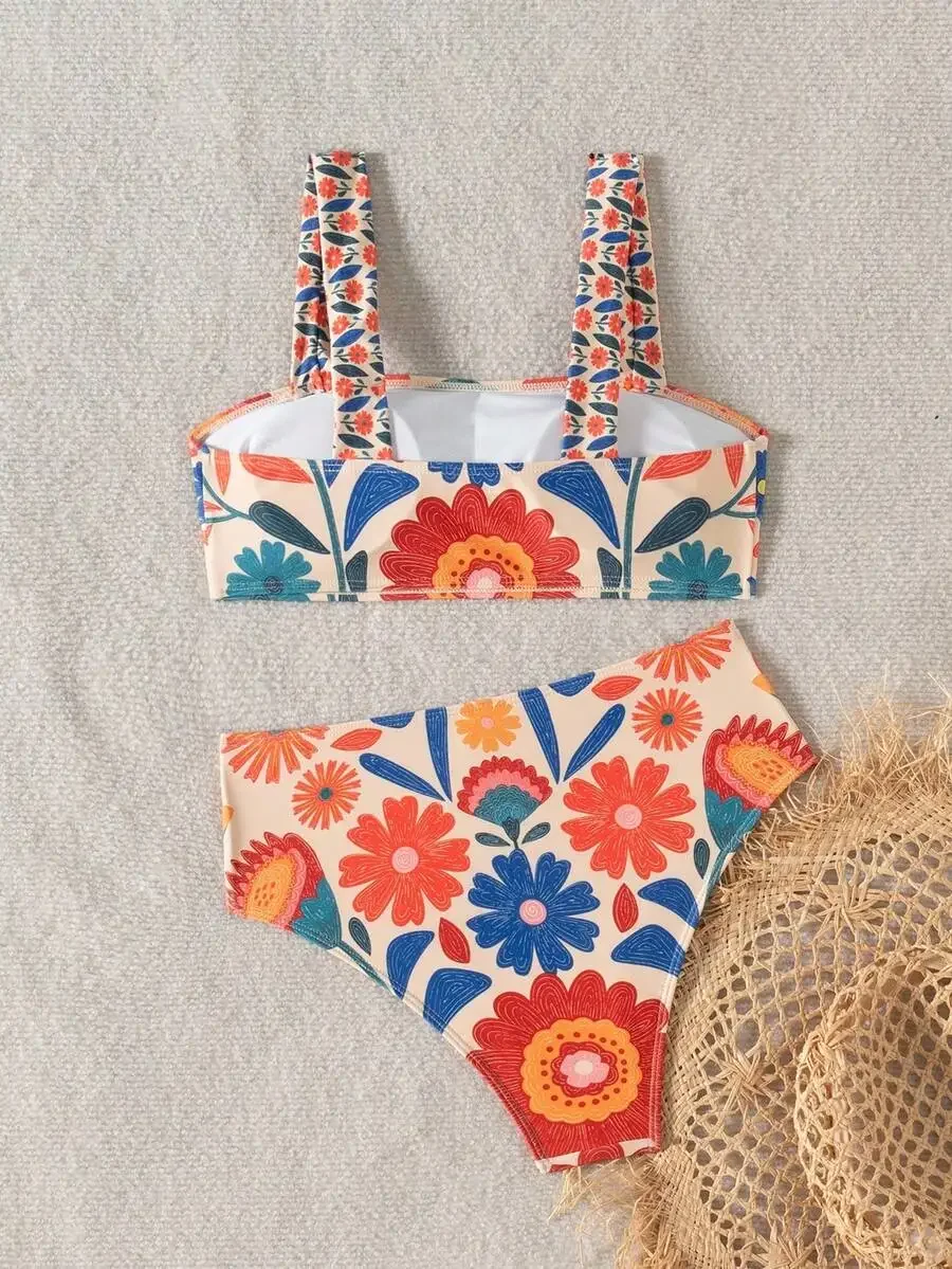 Womens Floral Print High Waist Two Piece Swimsuit With Thick Straps For Beach Vacation
Womens Floral Print High Waist Two Piece Swimsuit With Thick Straps For Beach Vacation