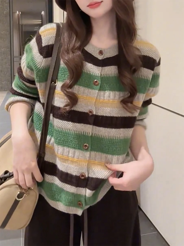 Korean Style Striped Color Block Knitted Open Cardigan Autumn Winter plus Size Slimming Top Warmth Comfortable Long Sleeve Wo...
Korean Style Striped Color Block Knitted Open Cardigan Autumn Winter plus Size Slimming Top Warmth Comfortable Long Sleeve Wo...