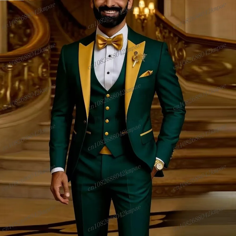 Gold Collar Dark Green Men Suit Formal Groom Groomsman Wedding Party Prom Male Business Tuxedos 3 Piece Set Blazer Vest Pants
Gold Collar Dark Green Men Suit Formal Groom Groomsman Wedding Party Prom Male Business Tuxedos 3 Piece Set Blazer Vest Pants