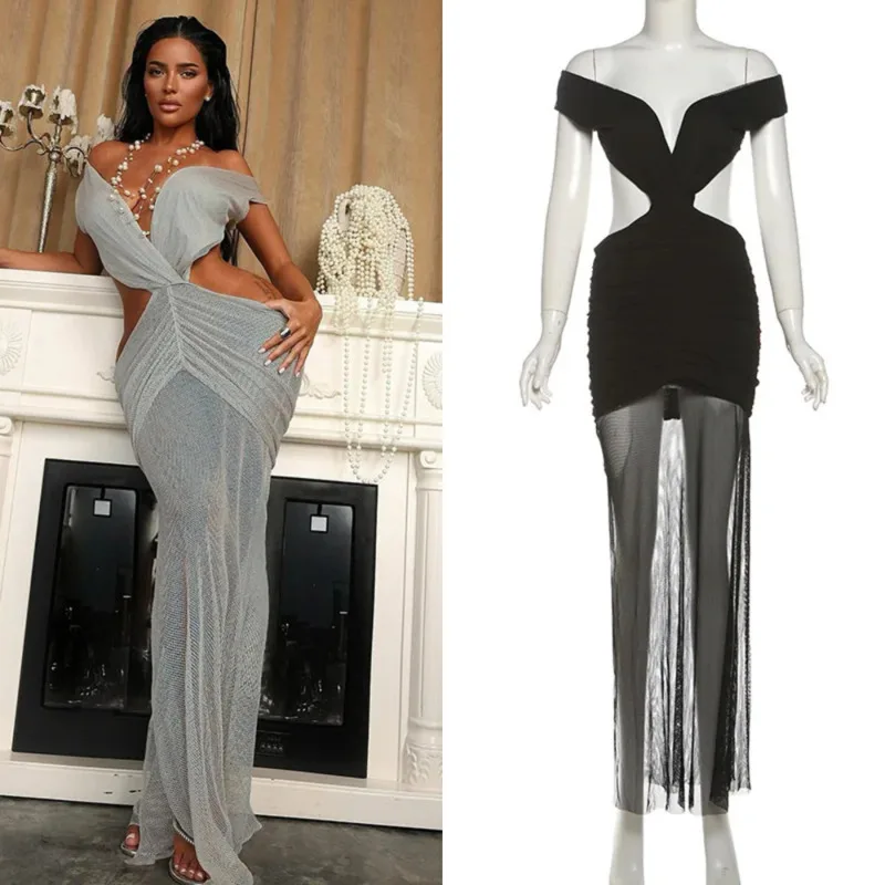 Sexy Mesh Patchwork Backless Dress Women Chic Slash Neck Off Shoulder Club Long Bodycon Gown Split Hem Party Nightwear Outfit
Sexy Mesh Patchwork Backless Dress Women Chic Slash Neck Off Shoulder Club Long Bodycon Gown Split Hem Party Nightwear Outfit
