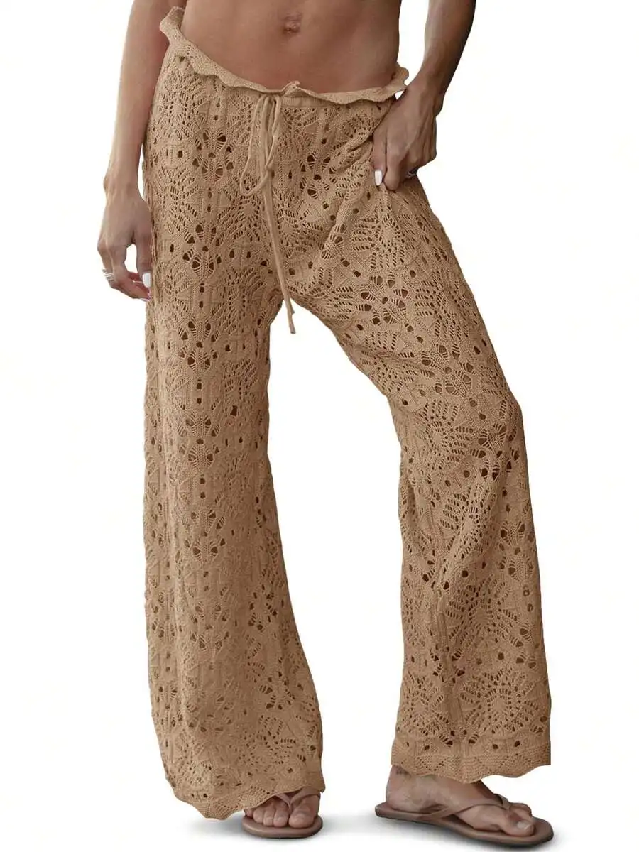 Women Crochet Beach Cover Up Pants Sheer Mesh Wide Leg Palazzo High Waist Adjustable Drawstring
Women Crochet Beach Cover Up Pants Sheer Mesh Wide Leg Palazzo High Waist Adjustable Drawstring