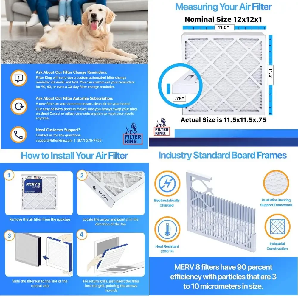 12x12x1 MERV 8 Air Filters, 12-Pack, Dust & Allergy Control, Pleated, Electrostatic, Made in USA, HVAC Compatible
12x12x1 MERV 8 Air Filters, 12-Pack, Dust & Allergy Control, Pleated, Electrostatic, Made in USA, HVAC Compatible