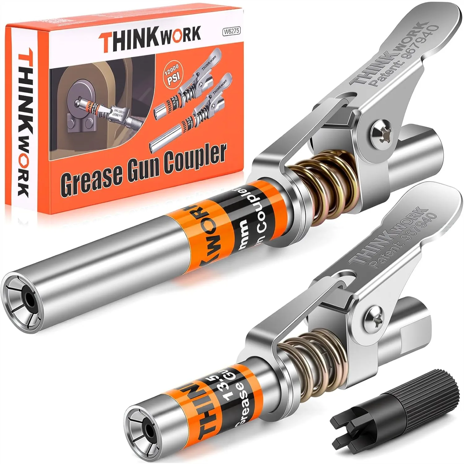 Grease Gun Coupler 0.53" Tips with Strong Lock, Extra Reach, 12000 PSI Quick Release for 1/8" NPT Fittings
Grease Gun Coupler 0.53" Tips with Strong Lock, Extra Reach, 12000 PSI Quick Release for 1/8" NPT Fittings