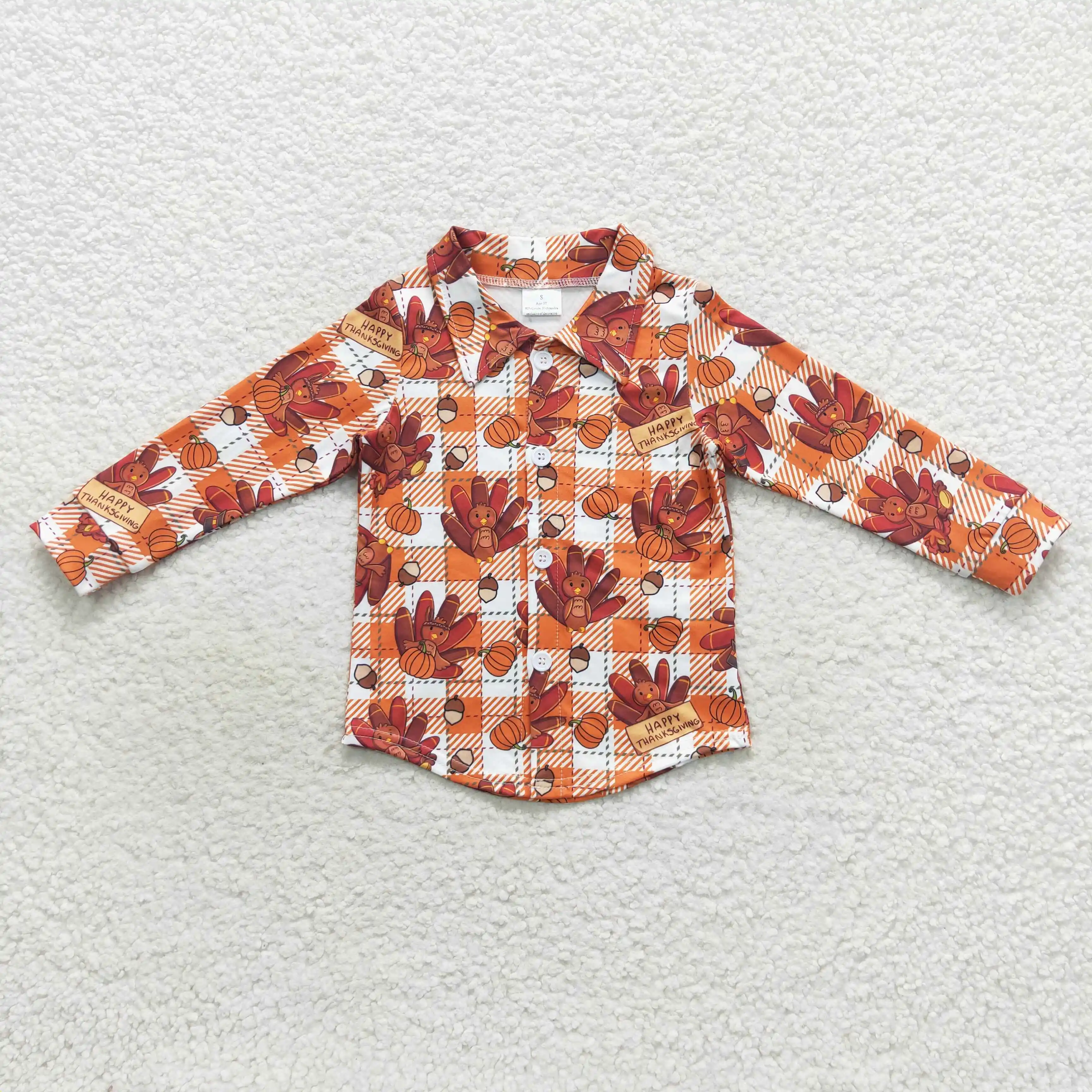 BT0255 Kids Boys Thanksgiving Clothes Long Sleeve Turkey Print With Button Shirt Milk Silk Baby Top
BT0255 Kids Boys Thanksgiving Clothes Long Sleeve Turkey Print With Button Shirt Milk Silk Baby Top