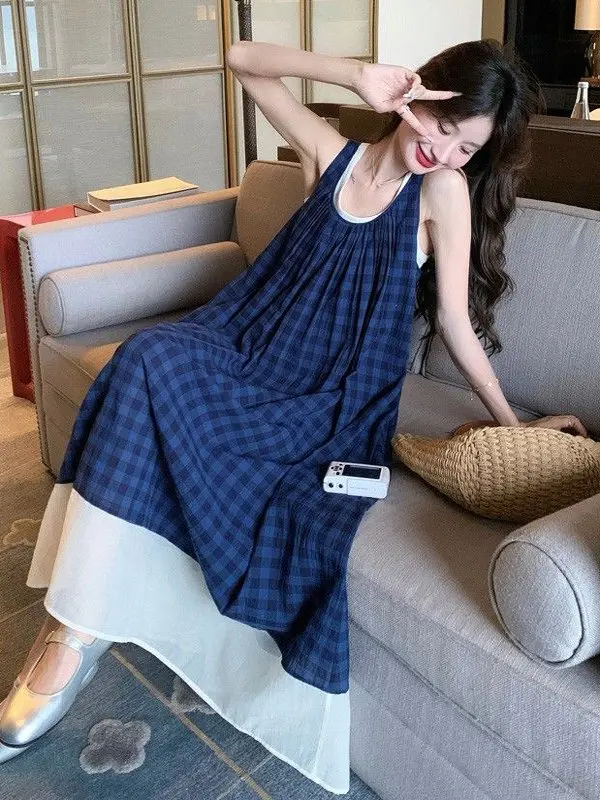 Retro Vacation Strap Vest Long Skirt Women's plus Size Korean Style A-Line Dress Low Waist Sleeveless round Neck Midi D...
Retro Vacation Strap Vest Long Skirt Women's plus Size Korean Style A-Line Dress Low Waist Sleeveless round Neck Midi D...
