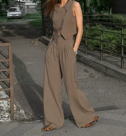 Casual Khaki Fashionable Temperament Sleeveless Vest Long Pants Set for Spring and Summer Versatile High Waisted Two-Piece Set
Casual Khaki Fashionable Temperament Sleeveless Vest Long Pants Set for Spring and Summer Versatile High Waisted Two-Piece Set