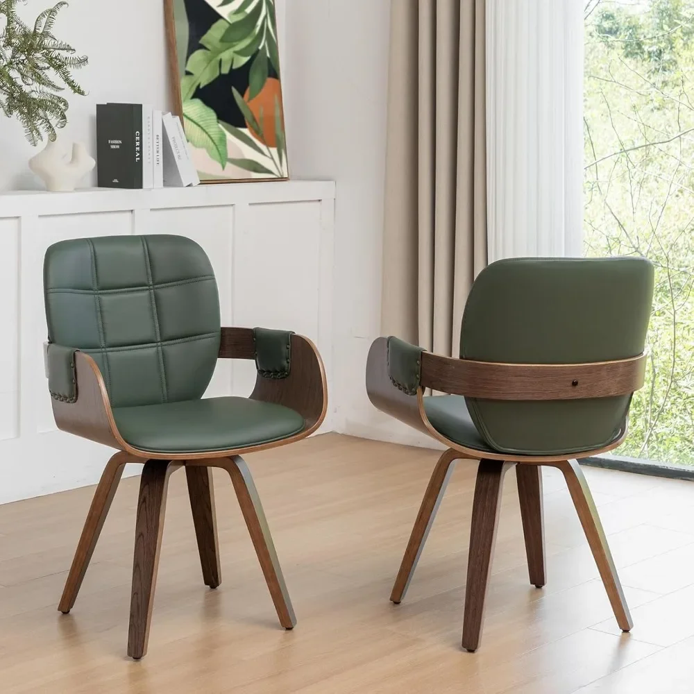 MCM Dining Chair Set of Two, Swivel Faux Leather Dining Chairs with Arms and Curved Back, Bentwood Structure, Walnut Finish
MCM Dining Chair Set of Two, Swivel Faux Leather Dining Chairs with Arms and Curved Back, Bentwood Structure, Walnut Finish