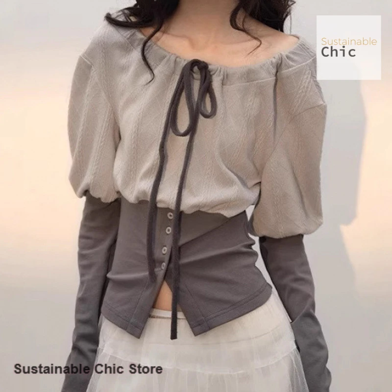 Korean retro stitching contrast round neck bow tie T-shirt women's spring and autumn new fashion one-shoulder long-sleeved shirt
Korean retro stitching contrast round neck bow tie T-shirt women's spring and autumn new fashion one-shoulder long-sleeved shirt