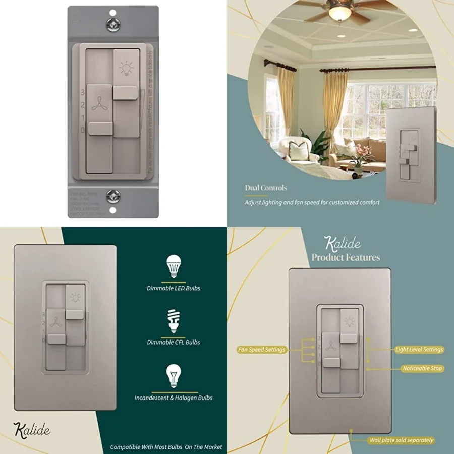Kalide Combo 3-Speed Control, and Fan Combination, Single Pole, .5A, 00W LED/CFL, Neutral Wire Not Required, TGDSFS3-NK
Kalide Combo 3-Speed Control, and Fan Combination, Single Pole, .5A, 00W LED/CFL, Neutral Wire Not Required, TGDSFS3-NK