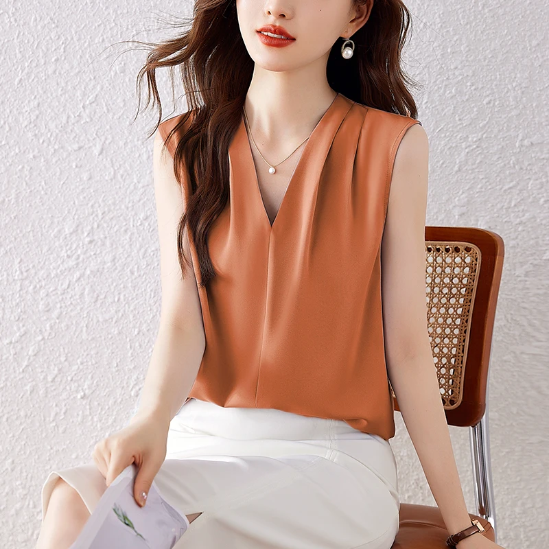 Mulberry Silk Womens Tops Summer Fashion Vest Blouse for Women V-neck Vintage Female Clothing Korean Reviews Many Girls Clothes
Mulberry Silk Womens Tops Summer Fashion Vest Blouse for Women V-neck Vintage Female Clothing Korean Reviews Many Girls Clothes