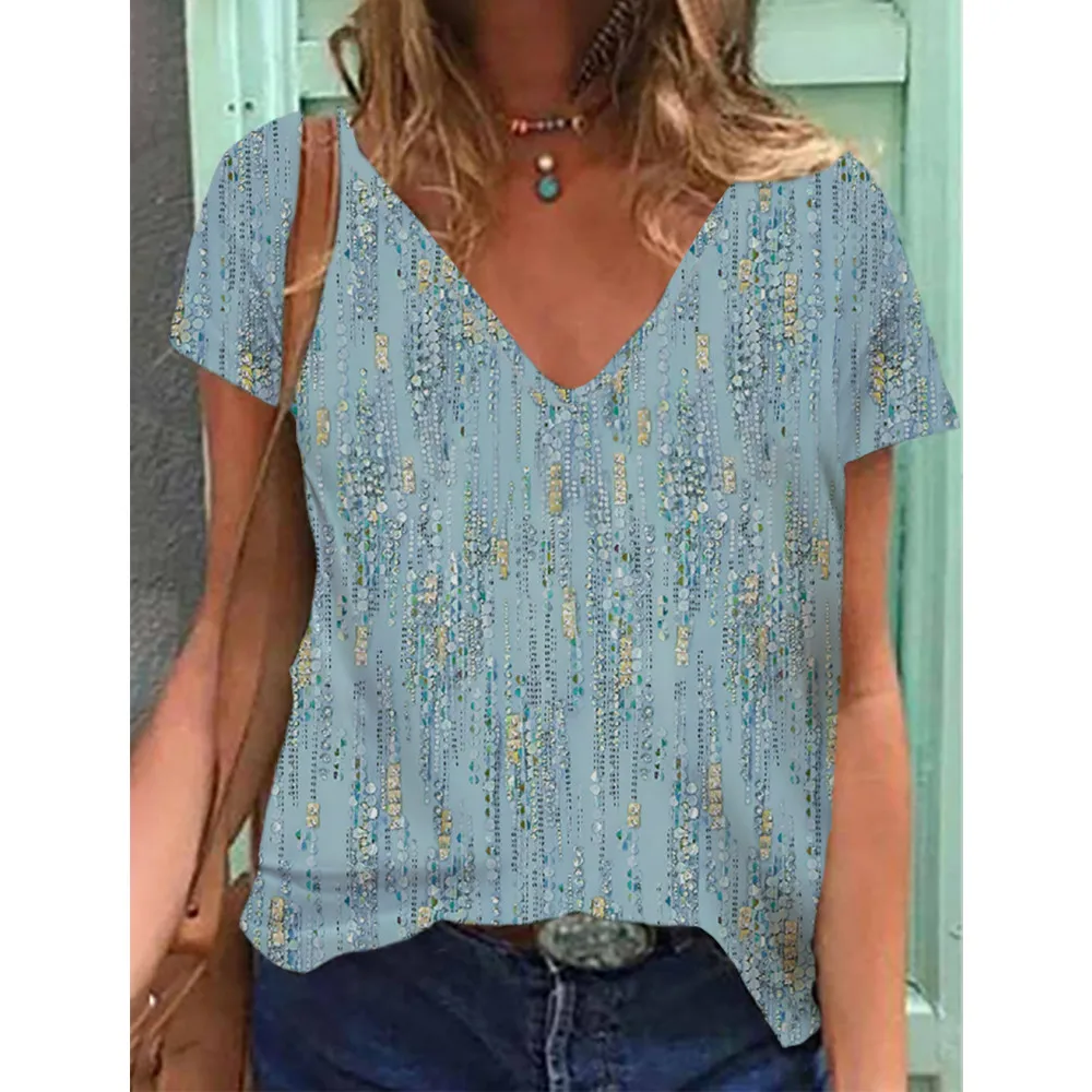 Leisure Light and Thin Retro Women's T-shirt Short sleeved Top 2024 Summer New Loose Flower 3D Printed Short sleeved V-neck Top
Leisure Light and Thin Retro Women's T-shirt Short sleeved Top 2024 Summer New Loose Flower 3D Printed Short sleeved V-neck Top
