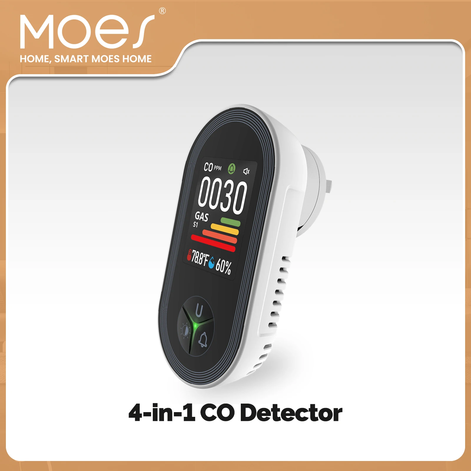 MOES 4-in-1 CO Carbon Monoxide Gas Detector Combustible Gas Leak Alarm Plug-in Display Temperature Humidity Monitor
MOES 4-in-1 CO Carbon Monoxide Gas Detector Combustible Gas Leak Alarm Plug-in Display Temperature Humidity Monitor