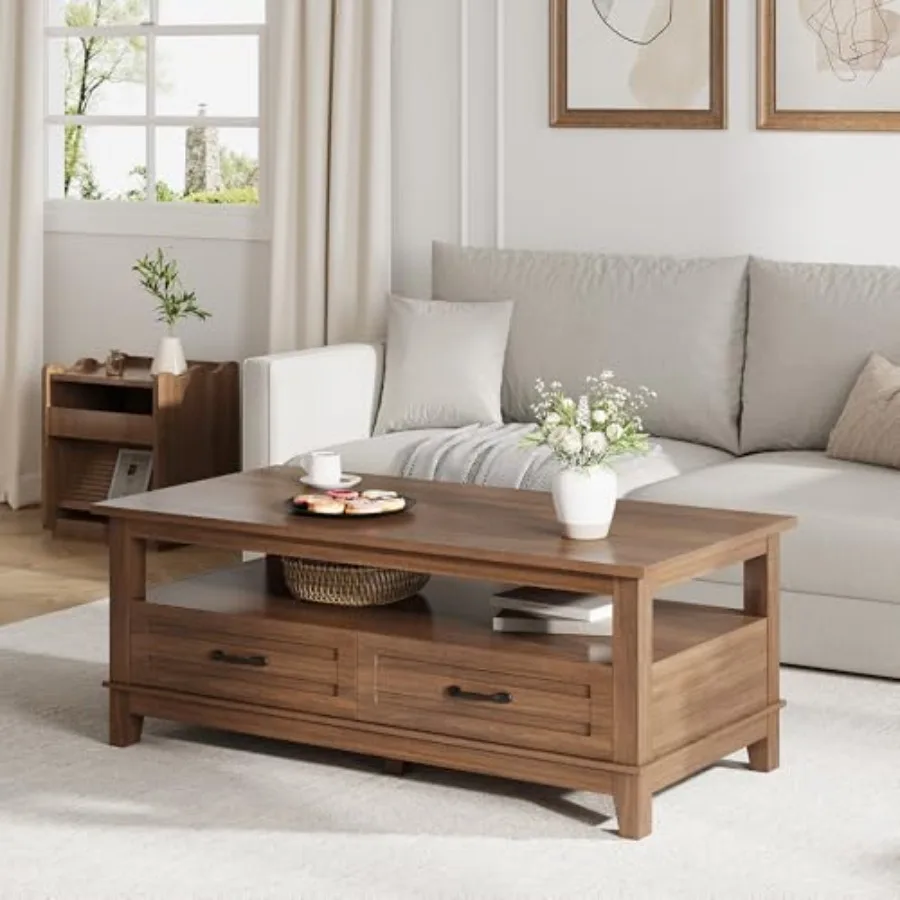 Coffee Table with Drawers, 47.2" Rustic Center Table with Open Shelf and 6 Support Legs, Large Living Room Table with Storage
Coffee Table with Drawers, 47.2" Rustic Center Table with Open Shelf and 6 Support Legs, Large Living Room Table with Storage