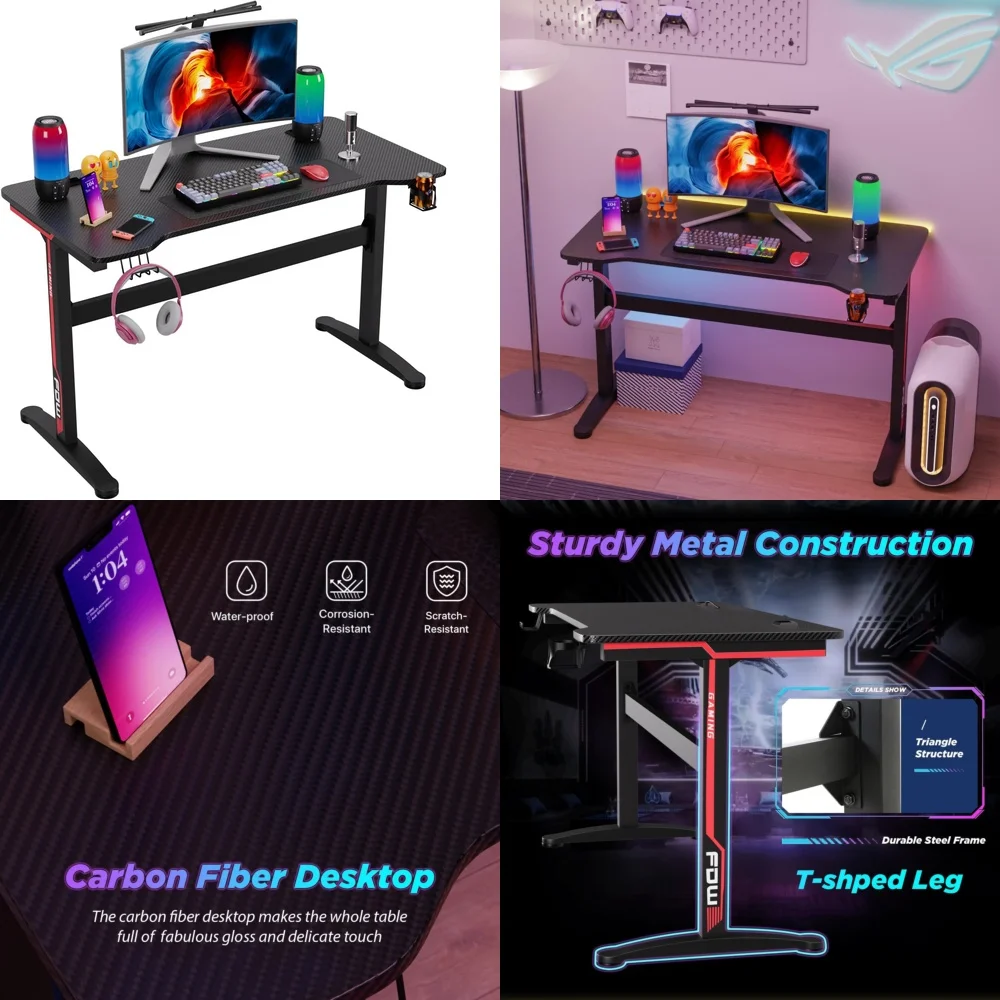 47 inch Gaming Desk T Shape Computer Table Racing Style RGB LED Lights Waterproof Surface Cable Management Cup Holder Large
47 inch Gaming Desk T Shape Computer Table Racing Style RGB LED Lights Waterproof Surface Cable Management Cup Holder Large