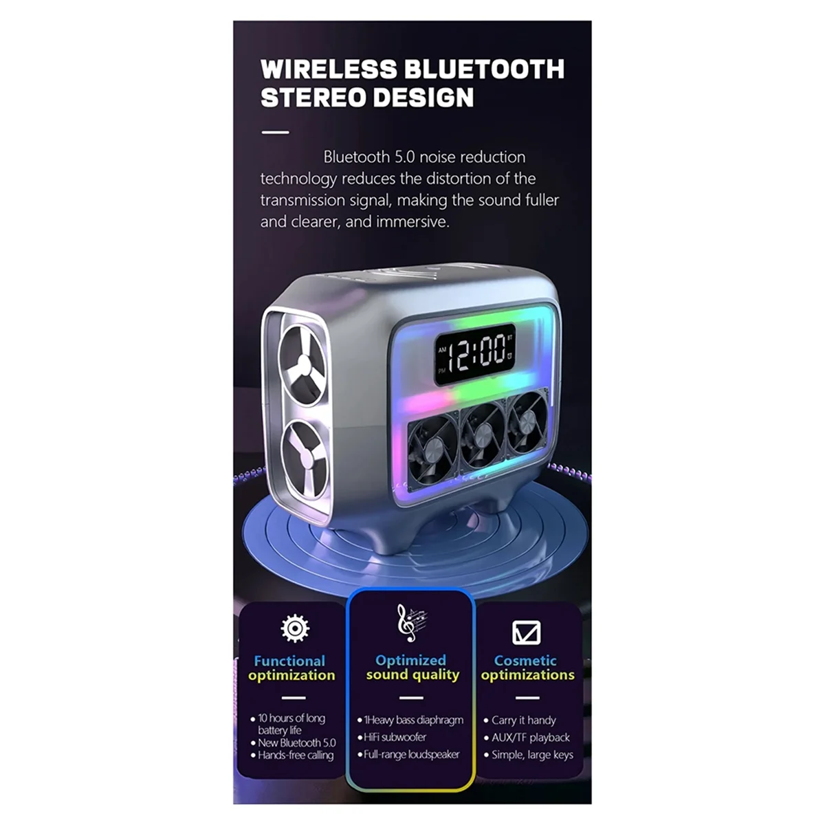 ARY-fBluetooth-динамик, стереодинамик, беспроводное зарядное устройство, светодиодный светильник, будильник, станция быстрой зарядки для смартфона
ARY-fBluetooth-динамик, стереодинамик, беспроводное зарядное устройство, светодиодный светильник, будильник, станция быстрой зарядки для смартфона