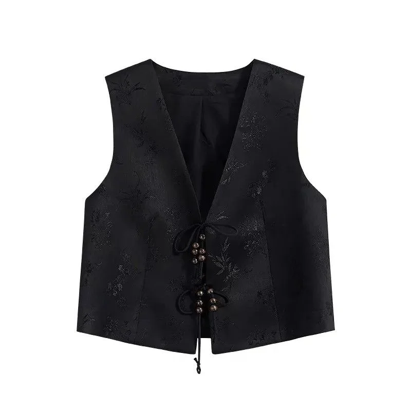 Chinese Style Retro Jacquard Lace Up Vest Women Vest Waistcoat Outerwear Short Sleeveless Camisole Jacket Coat Top Mommy Outfit
Chinese Style Retro Jacquard Lace Up Vest Women Vest Waistcoat Outerwear Short Sleeveless Camisole Jacket Coat Top Mommy Outfit