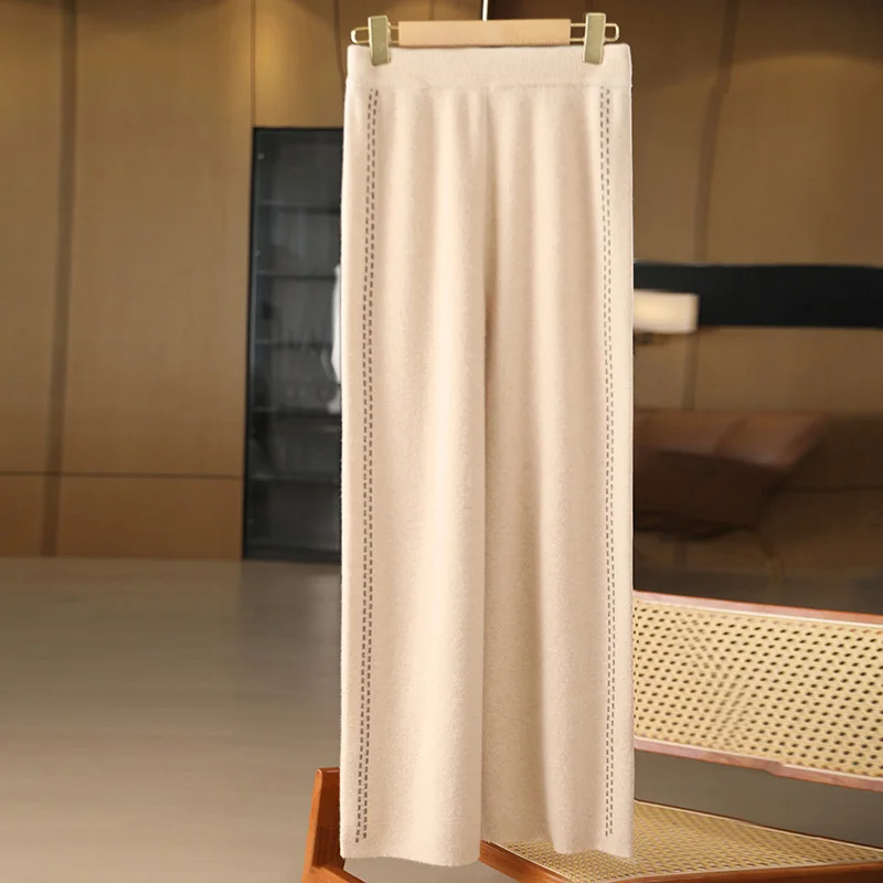 100% Merino Wool Knitwear Side Patterns Wide Leg Elastic Waist Casual Loose Pants Women For Autumn Winter Wool Trousers
100% Merino Wool Knitwear Side Patterns Wide Leg Elastic Waist Casual Loose Pants Women For Autumn Winter Wool Trousers