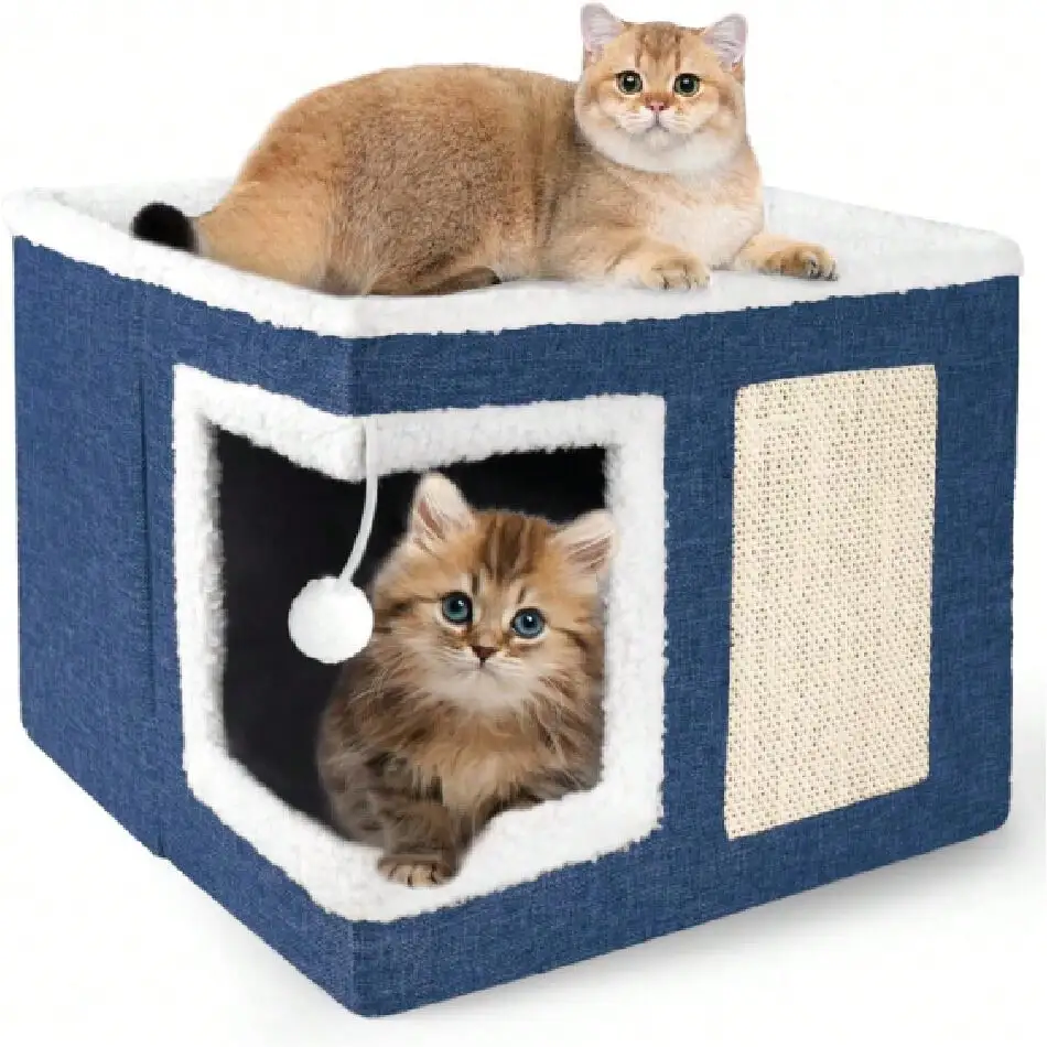 Large Cat Bed Cave With Scratch Pad And Fluffy Ball, Foldable Cat Condo Hideaway With Reversible Cu
Large Cat Bed Cave With Scratch Pad And Fluffy Ball, Foldable Cat Condo Hideaway With Reversible Cu