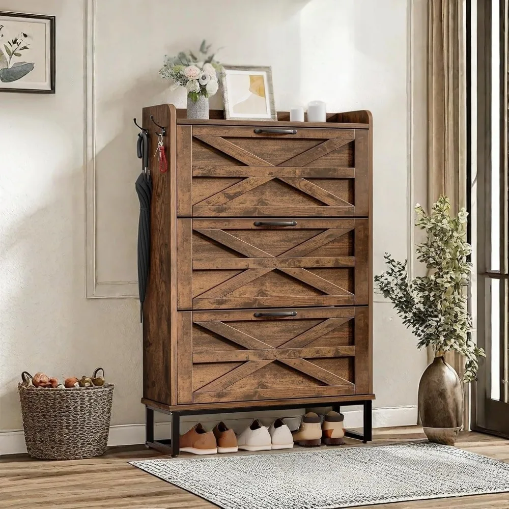 Shoe Cabinet with 3 Flip Drawers for 24 Pairs, Farmhouse Shoe Organizer for Entryway, Narrow Slim Shoe Rack Cabinet for Liv 
Shoe Cabinet with 3 Flip Drawers for 24 Pairs, Farmhouse Shoe Organizer for Entryway, Narrow Slim Shoe Rack Cabinet for Liv