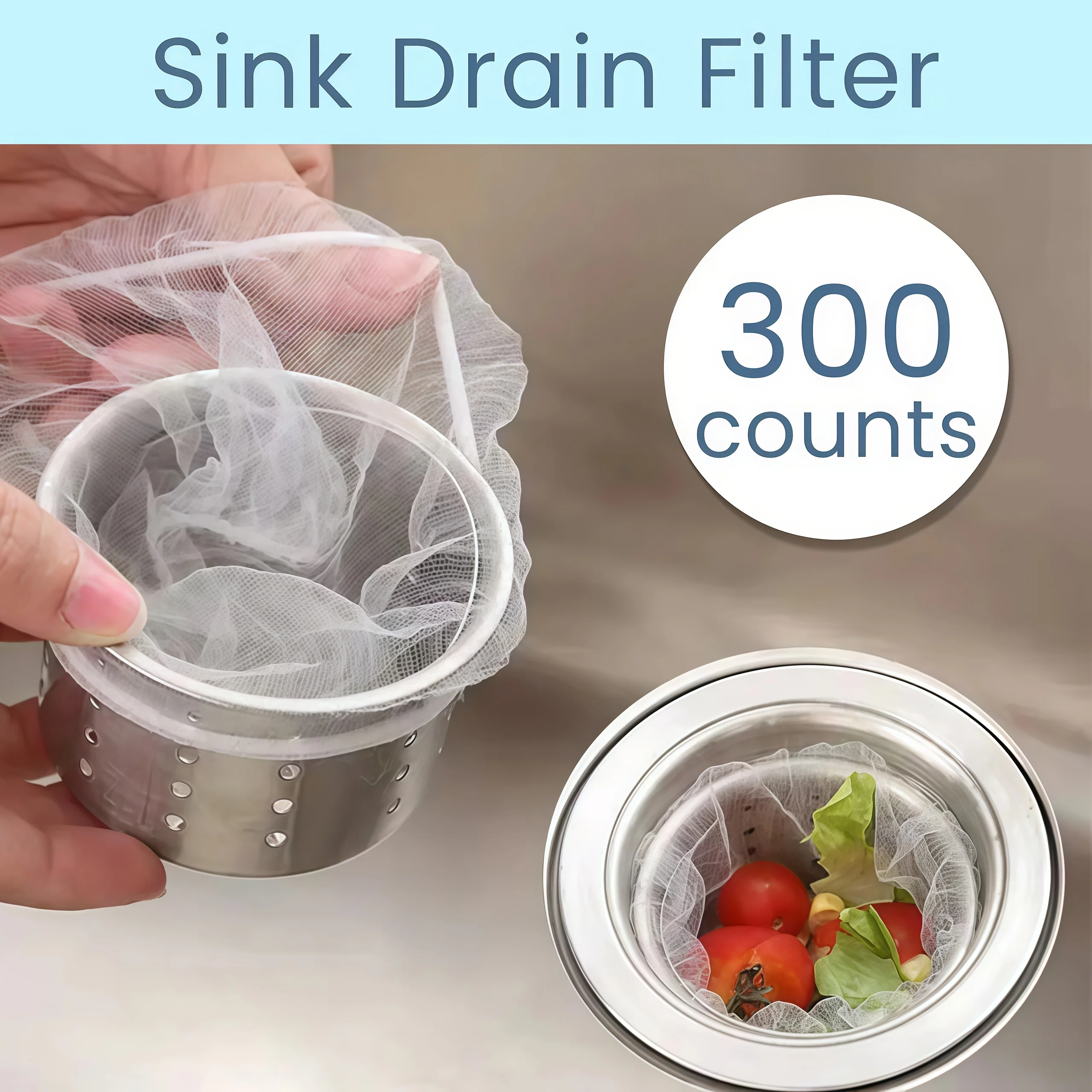 300pcs disposable sink drainage fine mesh filter, only need to be gently discarded after use, no need for messy cleaning. Suitable for disposable food waste fine mesh bags, easy to use, suitable for kitchens, can effectively capture debris, prevent sink d
300pcs disposable sink drainage fine mesh filter, only need to be gently discarded after use, no need for messy cleaning. Suitable for disposable food waste fine mesh bags, easy to use, suitable for kitchens, can effectively capture debris, prevent sink d
