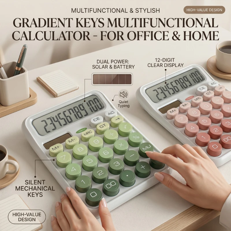 Novel and aesthetically pleasing solar calculator with gradient button batteries, suitable for home, school, and office supplies
Novel and aesthetically pleasing solar calculator with gradient button batteries, suitable for home, school, and office supplies