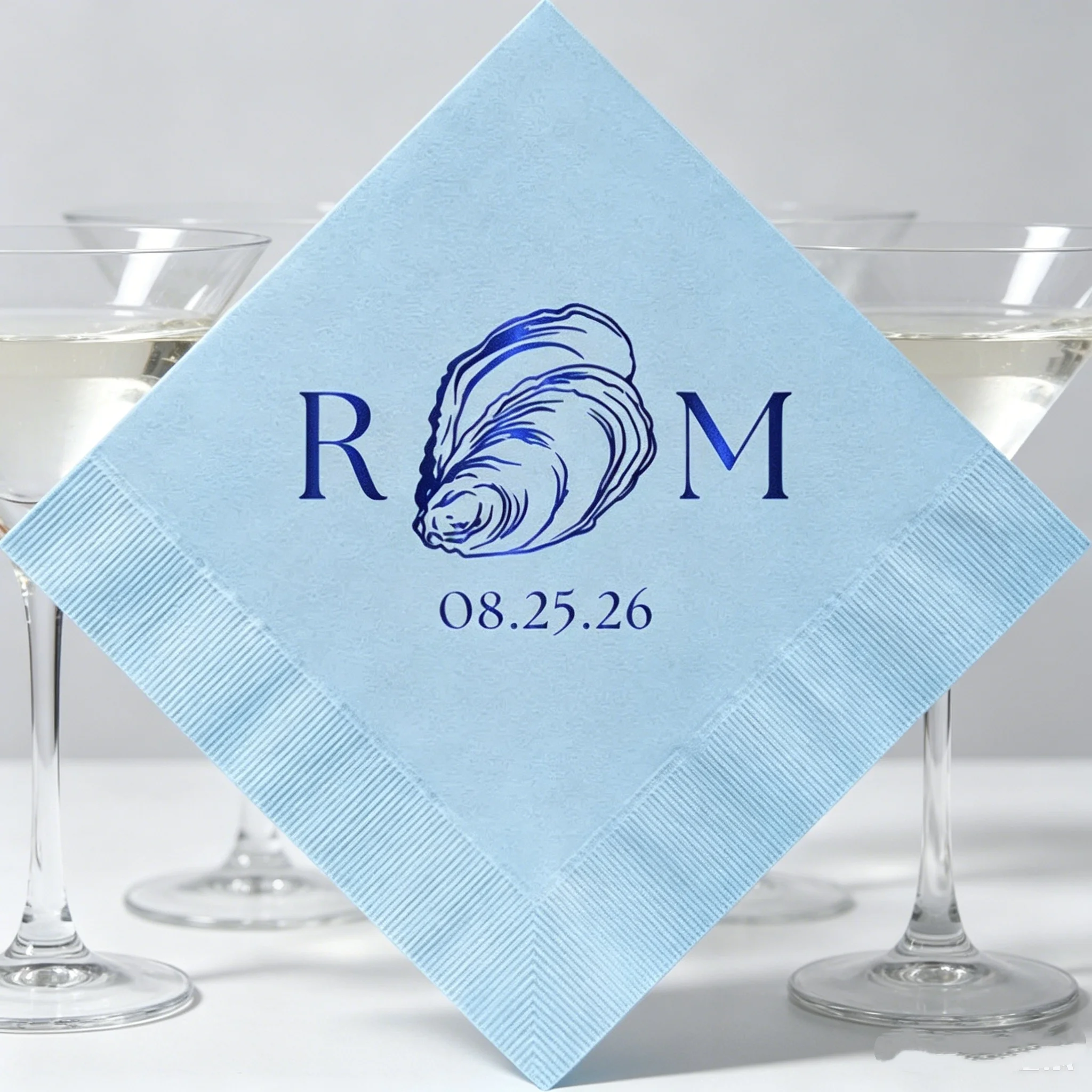 50pcs Personalized Nautical Wedding Napkins, Custom Monogram & Date with Navy Foil Oyster Design, Silver Disposable Cocktail Nap
50pcs Personalized Nautical Wedding Napkins, Custom Monogram & Date with Navy Foil Oyster Design, Silver Disposable Cocktail Nap