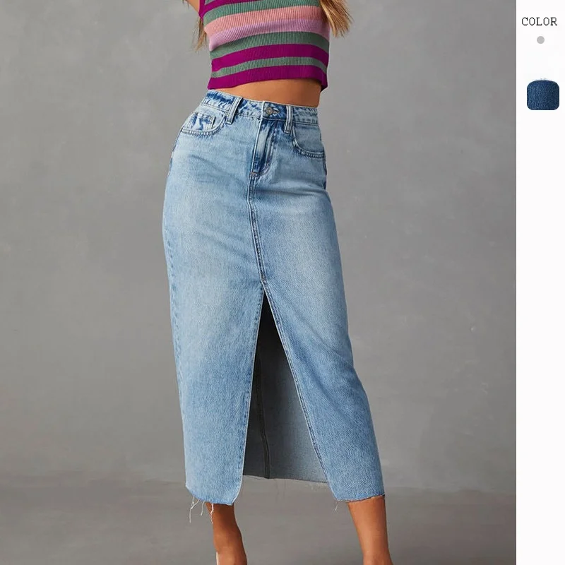 2024 Women's Faion Sexy A-Line Denim Skirt with Split Long Pure Color Ele Ladies' Midi Maxi Skirts for Autumn
2024 Women's Faion Sexy A-Line Denim Skirt with Split Long Pure Color Ele Ladies' Midi Maxi Skirts for Autumn