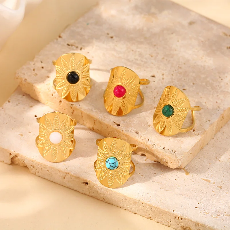 Exquisite Natural Stone Stainless Steel Flower Opening Rings 18k Gold Cubic Zirconia Finger Jewelry For Women Wedding Gift 
Exquisite Natural Stone Stainless Steel Flower Opening Rings 18k Gold Cubic Zirconia Finger Jewelry For Women Wedding Gift