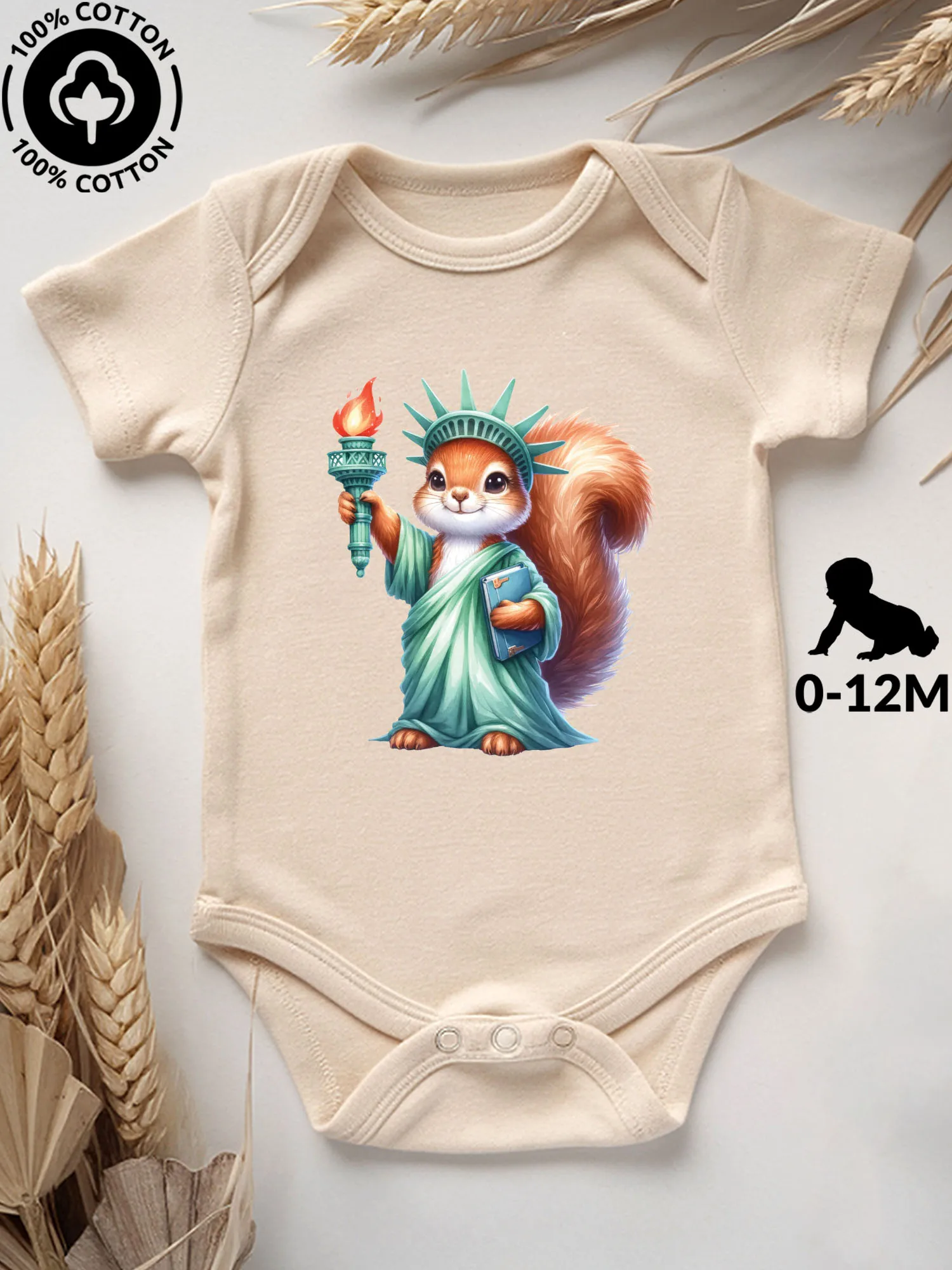 Squirrel Liberty Of Statue Unisex Baby Bodysuit, 100% Cotton Soft Onesie, All-Season Wear Beige Crawling Suit 190GSM
Squirrel Liberty Of Statue Unisex Baby Bodysuit, 100% Cotton Soft Onesie, All-Season Wear Beige Crawling Suit 190GSM