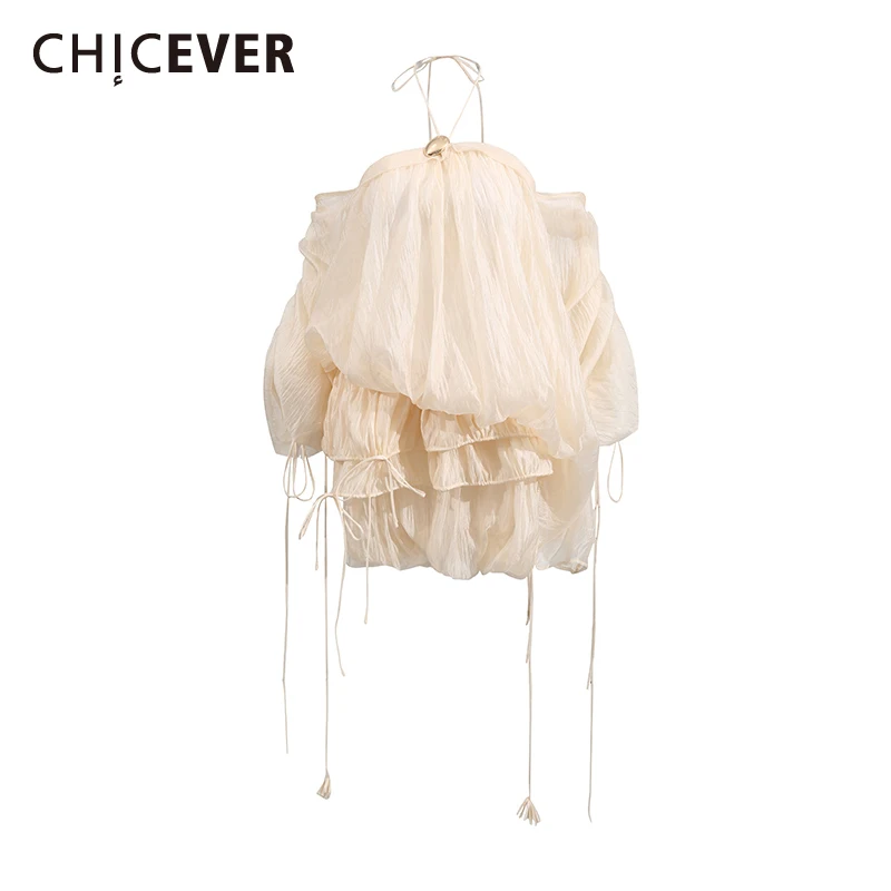 CHICEVER Sweet Spliced Metal Buckle Puff Dresses for Women Strapless Long Sleeve High Waist Patchwork Lace Up Loose Dress Female 
CHICEVER Sweet Spliced Metal Buckle Puff Dresses for Women Strapless Long Sleeve High Waist Patchwork Lace Up Loose Dress Female