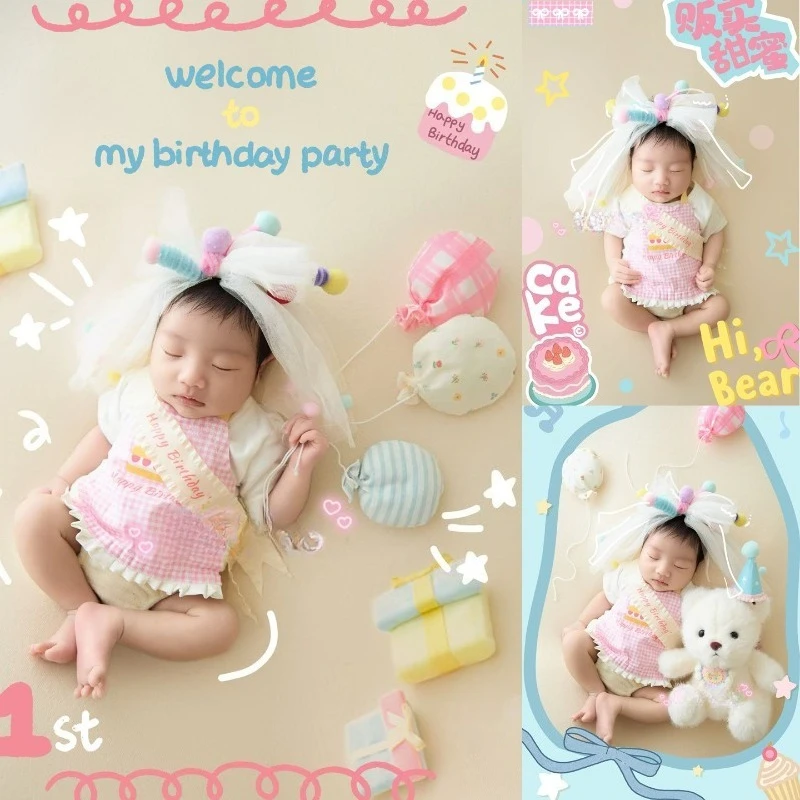 Newbron Photography Props Baby Girls Outfit with Veil Balloon Sugar Backdrop Bear Doll Birthday Theme Set for Studio Photoshoot
Newbron Photography Props Baby Girls Outfit with Veil Balloon Sugar Backdrop Bear Doll Birthday Theme Set for Studio Photoshoot