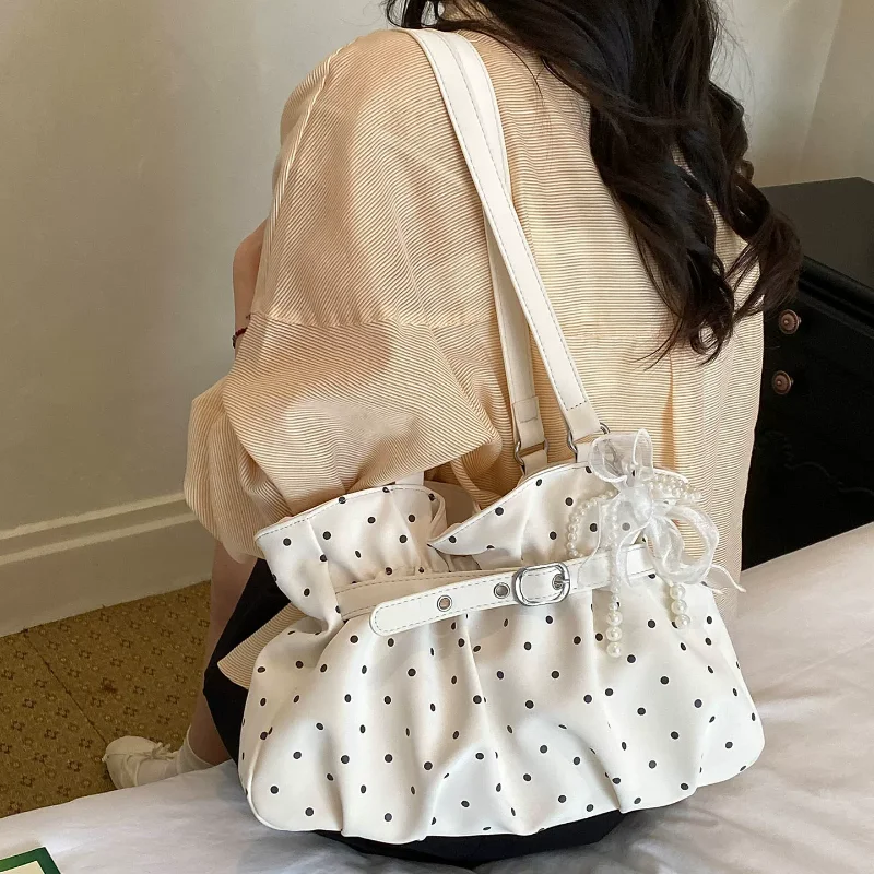 Polka Dot Ruched Underarm Shoulder Bag Cute Pearl Bow Decor Tote Purse Casual Pleated Bucket Bag Lightweight Women Trend Handbag
Polka Dot Ruched Underarm Shoulder Bag Cute Pearl Bow Decor Tote Purse Casual Pleated Bucket Bag Lightweight Women Trend Handbag