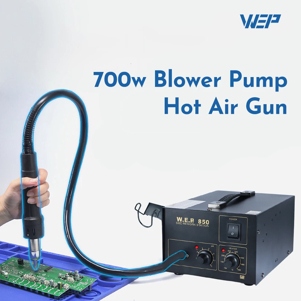 WEP 850 Hot Air Rework Station Air Pump Desoldering Gun Adjustable Temperature Soldering Station For SMD PCB Phone Repair Tool
WEP 850 Hot Air Rework Station Air Pump Desoldering Gun Adjustable Temperature Soldering Station For SMD PCB Phone Repair Tool