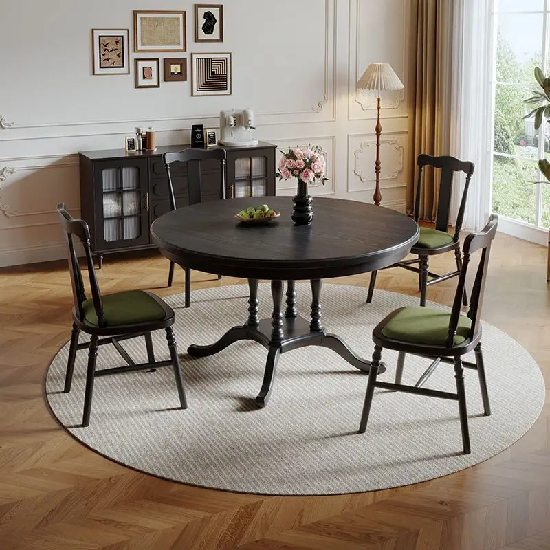 LTT Nordic retro black solid wood dining table vintage walnut round dining table
LTT Nordic retro black solid wood dining table vintage walnut round dining table
