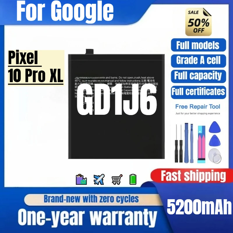 GD1J6 for Google Pixel 10 Pro XL Phone Battery 0 Cycle High Quality High Capacity Replacement Bateria Grade A Cell with Tools
GD1J6 for Google Pixel 10 Pro XL Phone Battery 0 Cycle High Quality High Capacity Replacement Bateria Grade A Cell with Tools