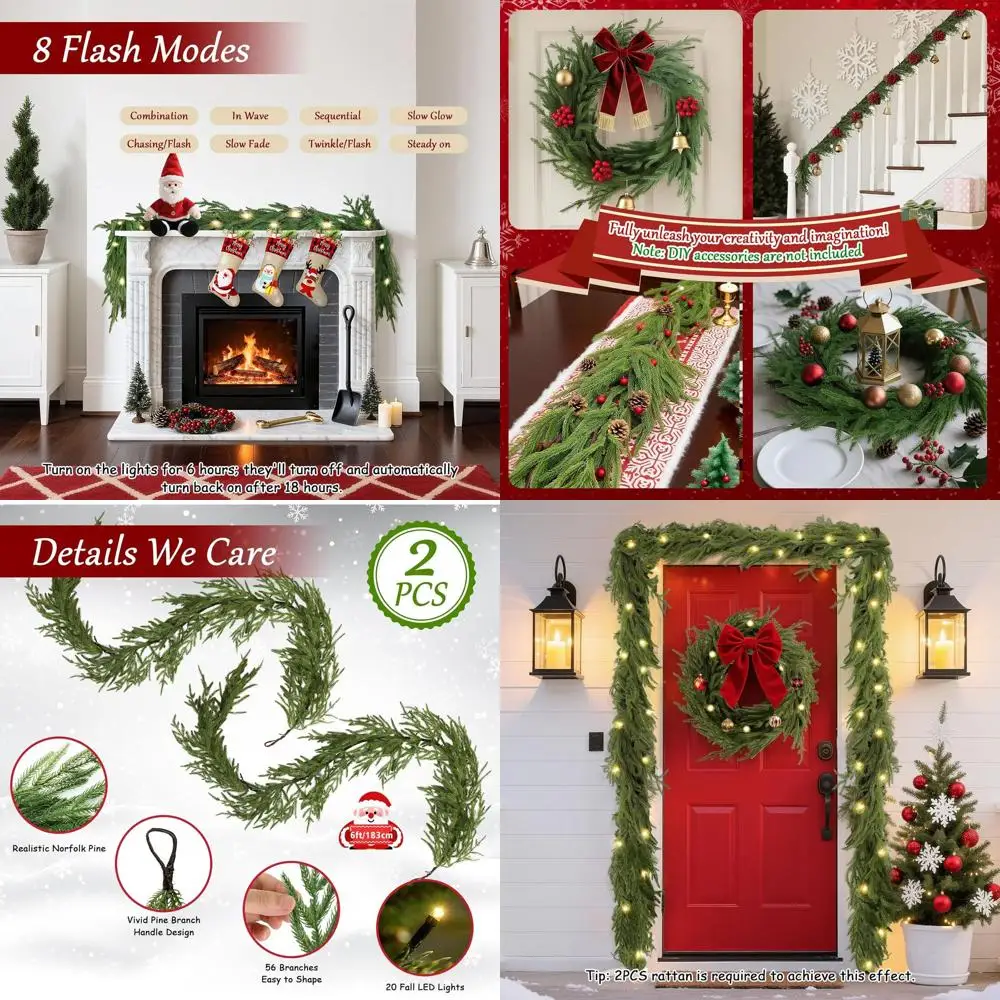 Рождественская гирлянда с огнями, 8 стилей вспышки, таймер, в помещении и на открытом воздухе, искусственный плющ Norfolk для домашнего декора
Рождественская гирлянда с огнями, 8 стилей вспышки, таймер, в помещении и на открытом воздухе, искусственный плющ Norfolk для домашнего декора