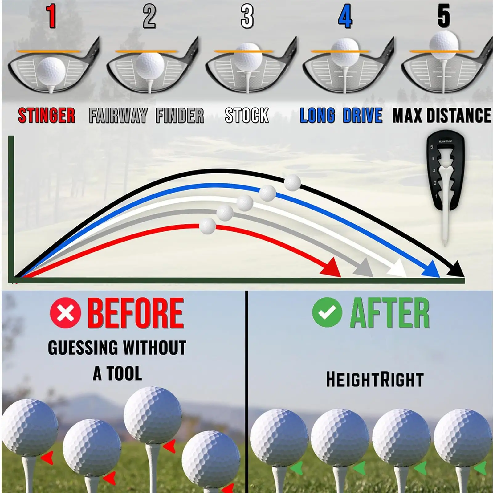 Adjuster Golf Practice Tools Golf Tee Height Tool Precision Adjustable Tee Height Setter Swing Aid Golf Training Aid Setup Tool