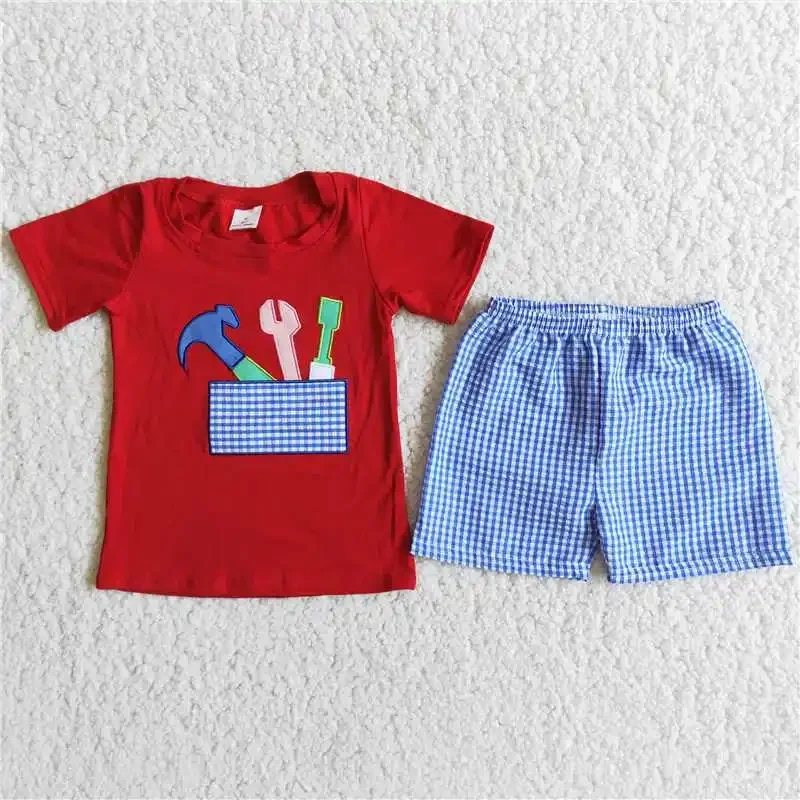2022 Baby Western Boy New Design RTS Red Embroidery Tools Print Short Sleeves Shirt Blue Plaid Shorts Daily Wearing Wholesale
2022 Baby Western Boy New Design RTS Red Embroidery Tools Print Short Sleeves Shirt Blue Plaid Shorts Daily Wearing Wholesale
