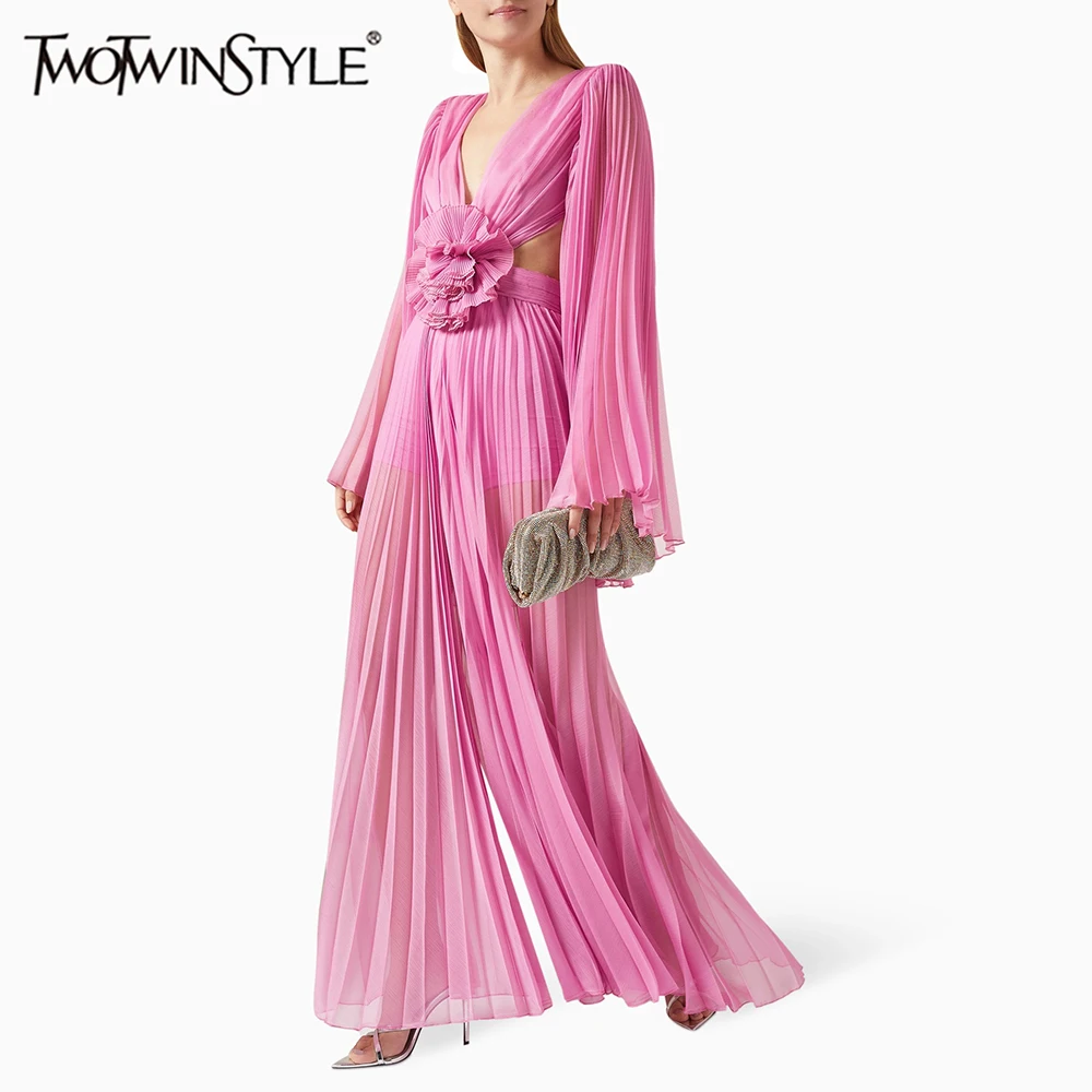 TWOTWINSTYLE Solid Patchwork Appliques Dresses For Women V Neck Long Sleeve Backless High Waist Temperament Dress Female Style
TWOTWINSTYLE Solid Patchwork Appliques Dresses For Women V Neck Long Sleeve Backless High Waist Temperament Dress Female Style