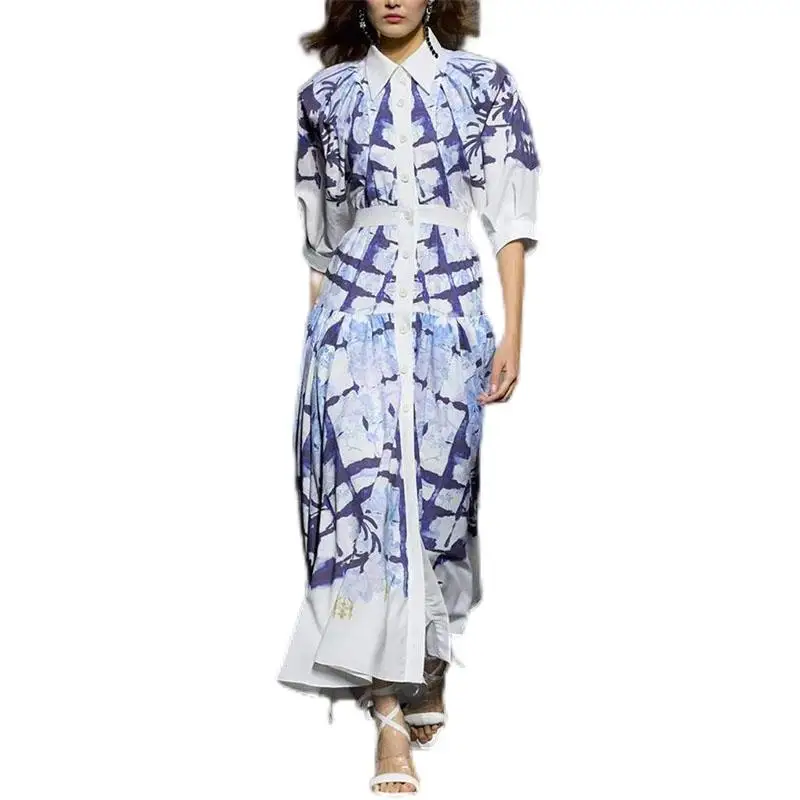 Women Dress High Quality 2023 Summer Runway Turn-down Collar Printed Elegant Shirt Dresses Casual Vestidos NP1940N
Women Dress High Quality 2023 Summer Runway Turn-down Collar Printed Elegant Shirt Dresses Casual Vestidos NP1940N