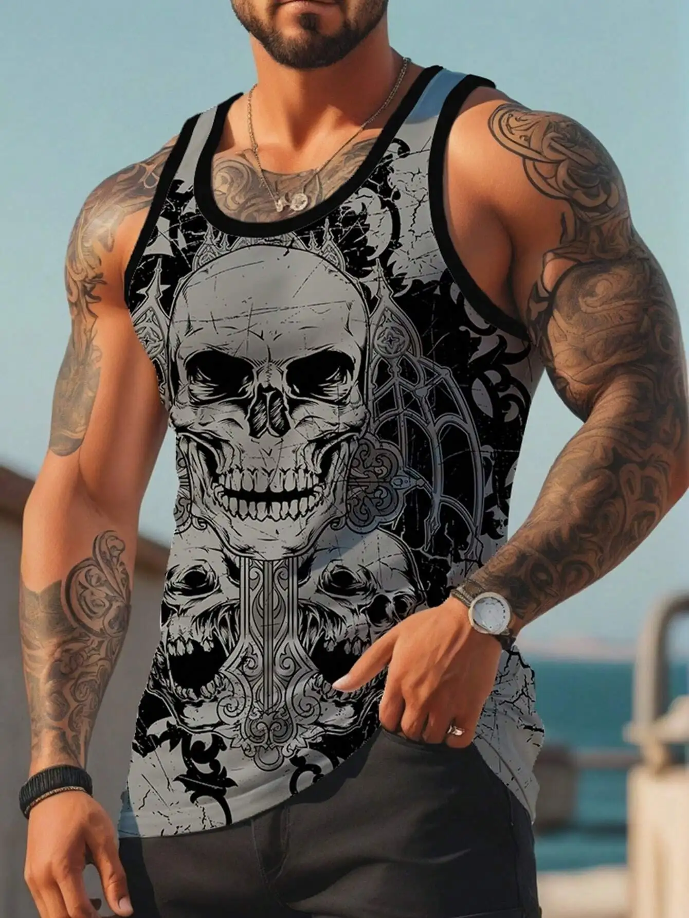 Men's Skull Graphic Print Tank Top - Gothic Style, Sleeveless, Summer Casual Wear
Men's Skull Graphic Print Tank Top - Gothic Style, Sleeveless, Summer Casual Wear
