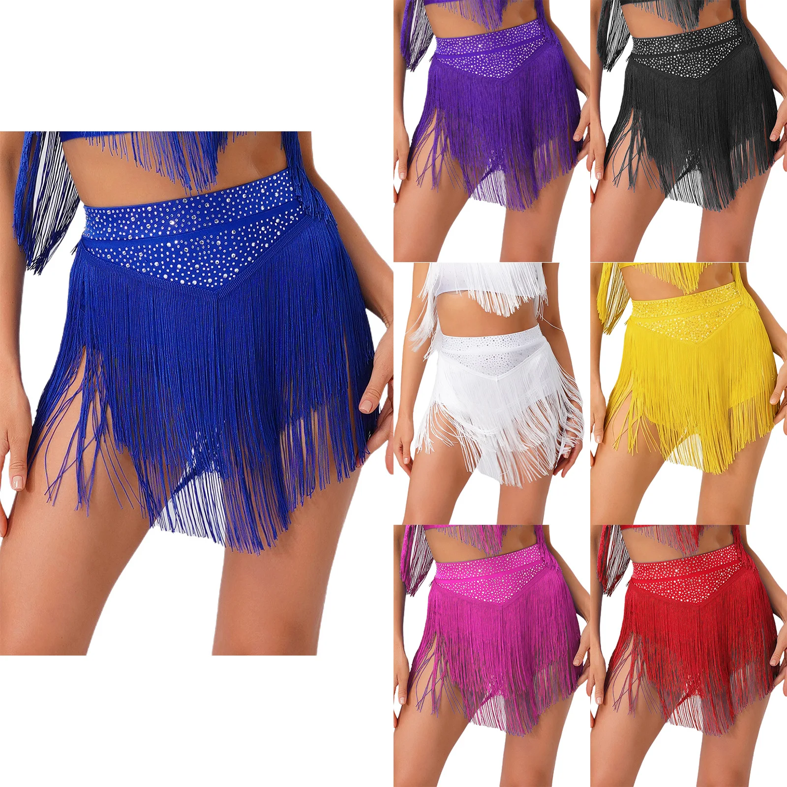 Women Latin Dance Performance Costume Rhinestone Elastic Waist Tiered Tassels Skirt for Tango Salsa Samba Cha-cha Rumba Ballroom
Women Latin Dance Performance Costume Rhinestone Elastic Waist Tiered Tassels Skirt for Tango Salsa Samba Cha-cha Rumba Ballroom